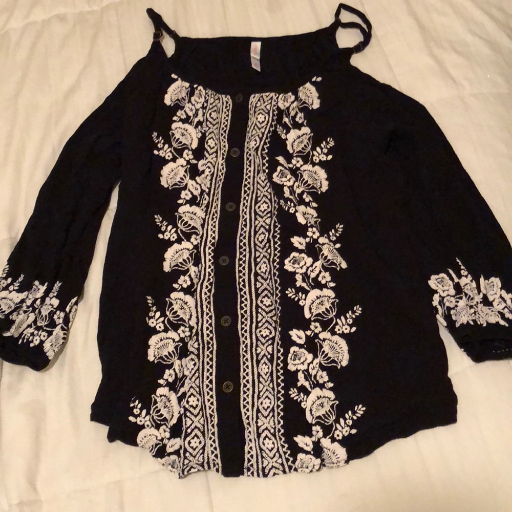 Black top with flower detail